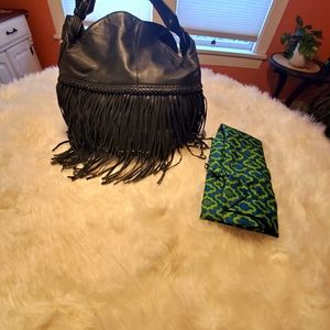 orYANY Black Leather Hobo Bag with Fringe